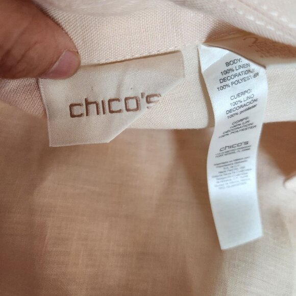 Chico’s 100% Linen Jacket Women’s  Zip Long Size 2 M 12  Eyelet Cutouts Pink‎ - Picture 3 of 16